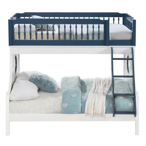 ACME Furniture Farah Twin Over Full Bunk Bed For Kids in White & Navy - Freddie and Sebbie