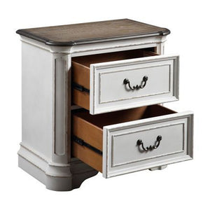 Florian Nightstand with 2 Storage Drawers, Antique White & Oak Finish