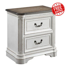 Load image into Gallery viewer, Florian Nightstand with 2 Storage Drawers, Antique White & Oak Finish