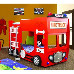 Maxima House Fire Truck Kids Bunk Bed- Red