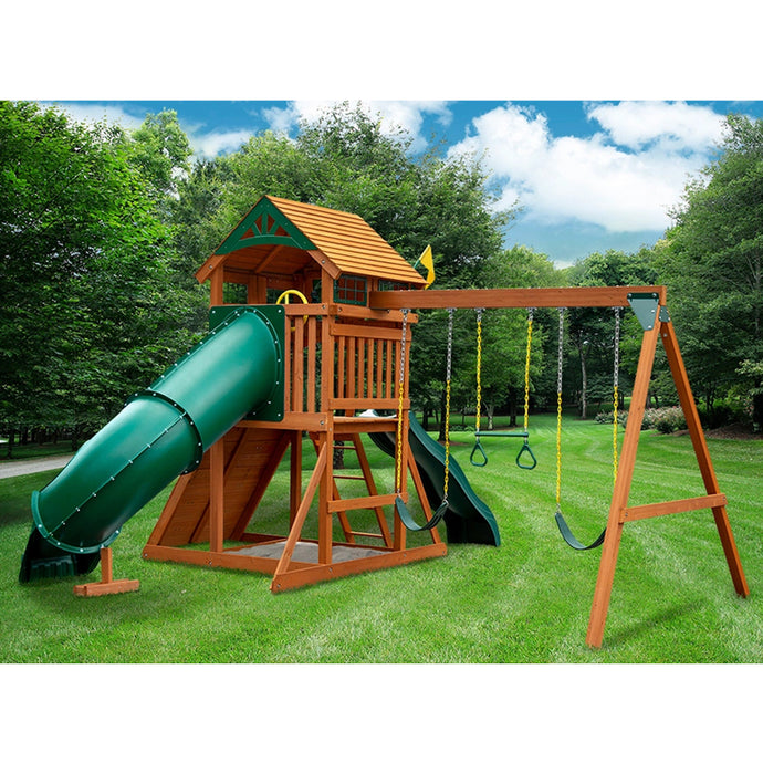 PlayNation Outdoor Wooden Slide Swing Set - Freddie and Sebbie