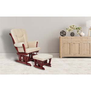 AFG Baby Furniture Sleigh Glider Chair and Ottoman in Cherry/Beige Cushion - Freddie and Sebbie