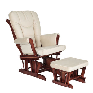AFG Baby Furniture Sleigh Glider Chair and Ottoman in Cherry/Beige Cushion - Freddie and Sebbie