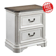 Load image into Gallery viewer, Florian Nightstand with 2 Storage Drawers, Antique White &amp; Oak Finish